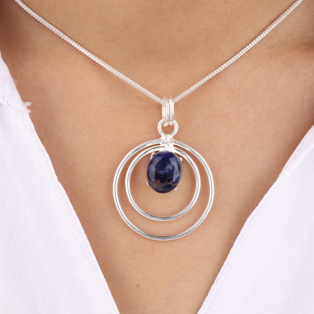 Natural Sodalite Gemstone 925 Sterling Silver Jewelry Handmade Blue Pendant1.65" PP-61-26