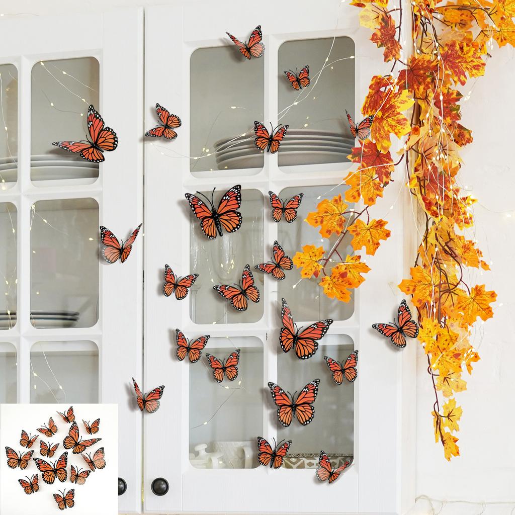 12-Pack 3D Orange & Black Butterflies - Realistic Decor For Halloween, Crafts, And Wall Displays