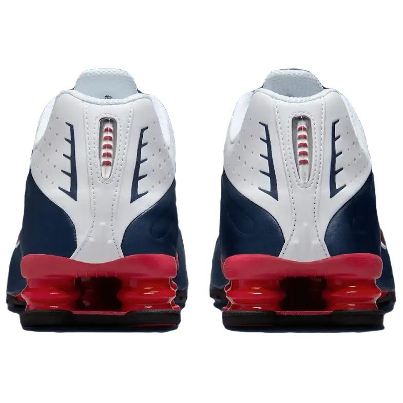Nike Shox R4 para Hombre Azul Medianoche Blanco Plata Metálica Rojo Gimnasio HQ1988-400