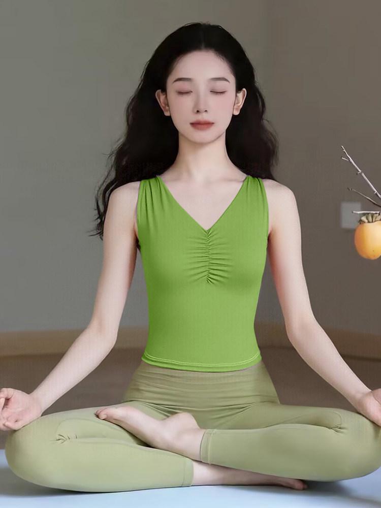 Women's 2025 Chinese Style Yoga Vest with Chest Pads - Stunning Print Pilates Fitness Top