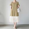 ZANZEA Women Casual Round Neck Short Sleeve Loose Lace Splice Dress
