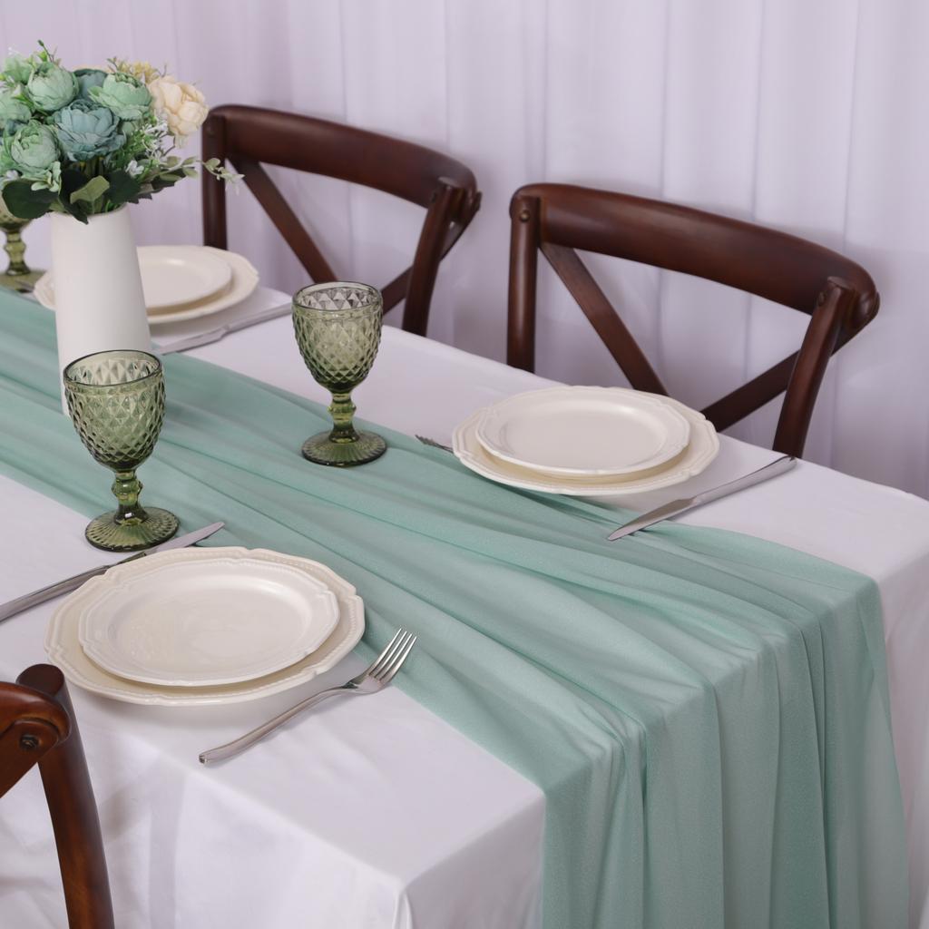 Chiffon Table Runner Romantic Sheer Wedding Table Runner Glitter Tulle Fabric Decorations for Wedding, Birthday Party,Dinner