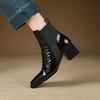Fashion New Autumn/winter Genuine Leather Women Boot Square Toe Shoes for Women Fashion Boots High Heels Short Boots Black Handmade