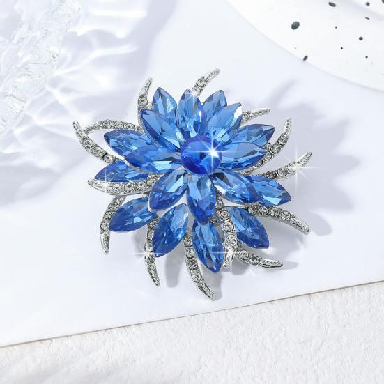 Women Flower Badge Shape Sparkling Rhinestones Brooch Clothing Decoration