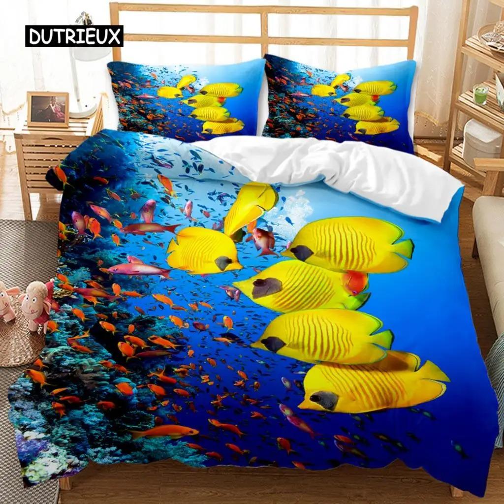 Comforter Ocean Fish Ocean Animals Fishes Theme Bedding Set Twin Double Queen King Size Polyester Qulit