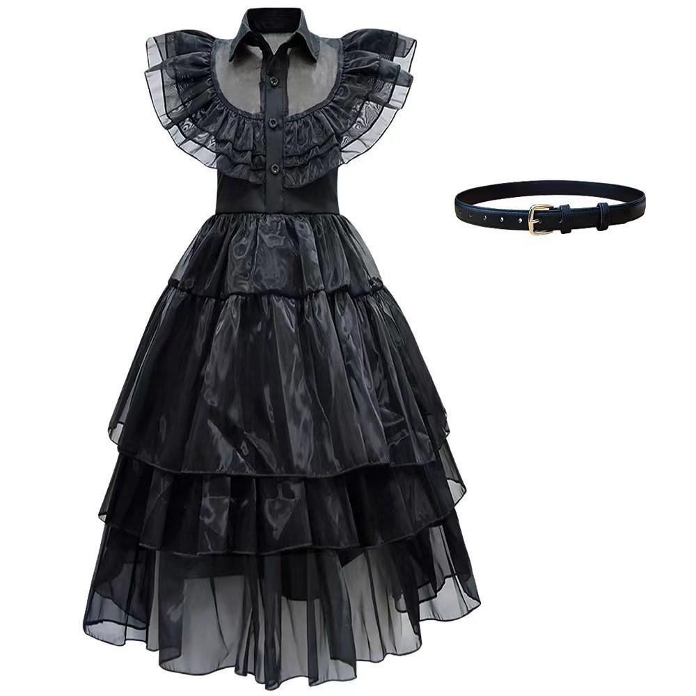 Addams Family Halloween Gotisk Sort Kjole Cosplay Kostume