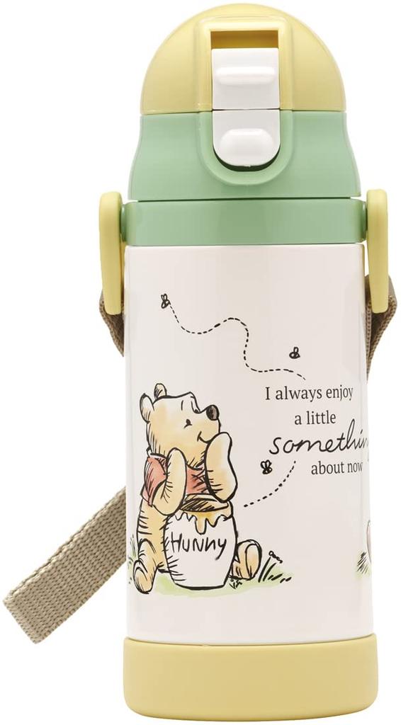 Skater (STWM3N-A) Double-Handled Stainless Steel Water Bottle with Straw, Baby Mug, Disney Winnie the Pooh Picnic Design, 350ml, for Girls