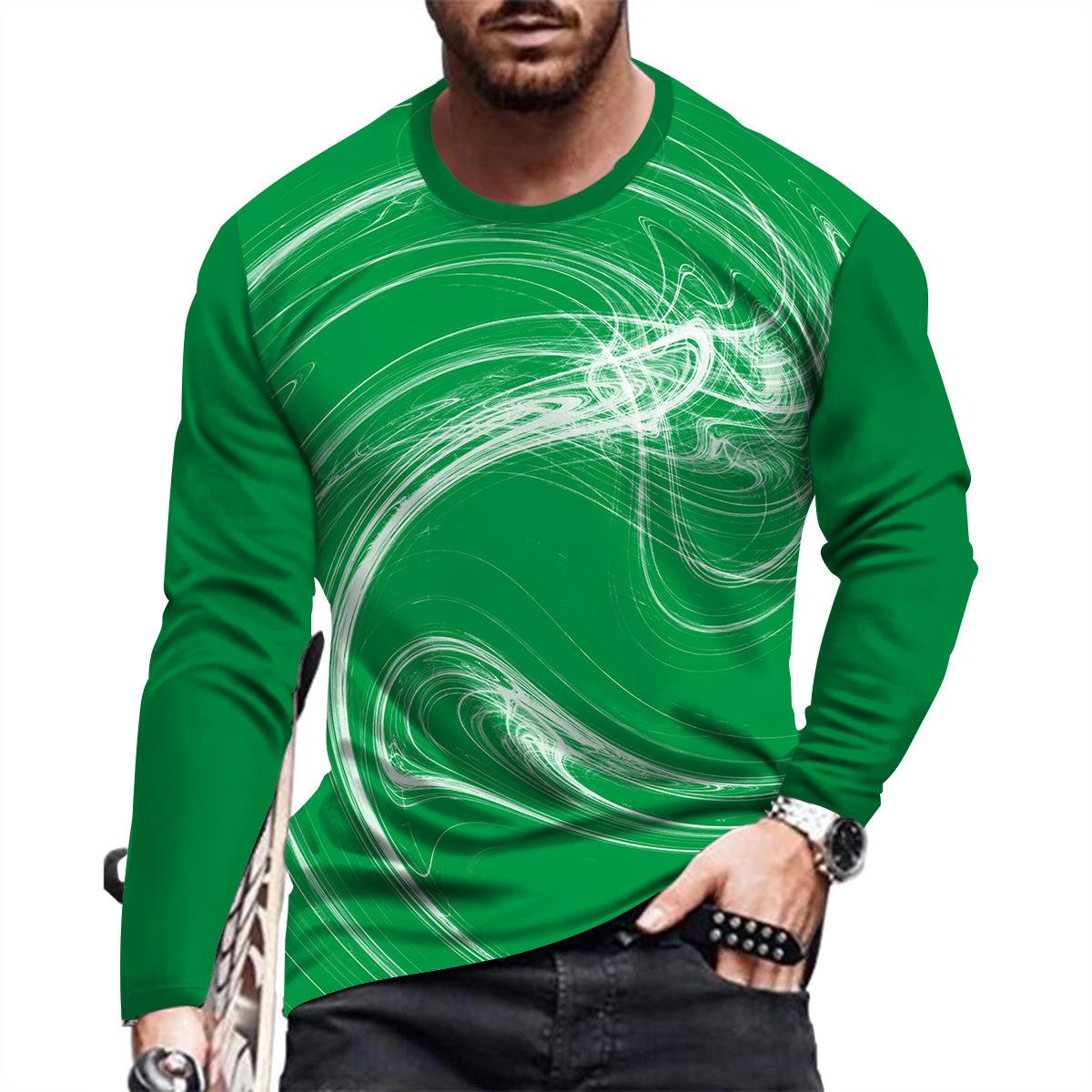 

Spring and Autumn Round Neck Swirl Pattern 3D Printed Top Fashionable Casual Long Sleeved Men s T-shirts S