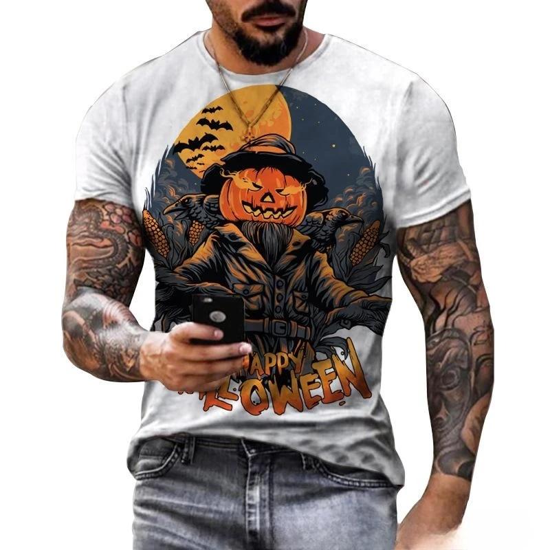 Fashion Terror Funny Pumpkin Shape 3D Printed Graphic T Shirts For Men Halloween Festival Casual Personality Round Neck Tees Tops