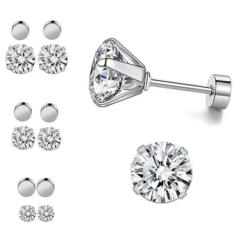 

Four-Claw Zircon Stud Earrings 1.2*6+3mm