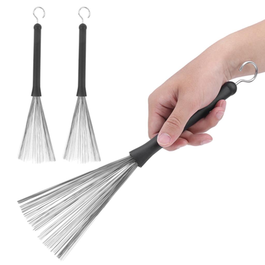 2Pcs Drum Brush Rubber Stainless Steel Wire Retractable Jazz Percussion Accessories
