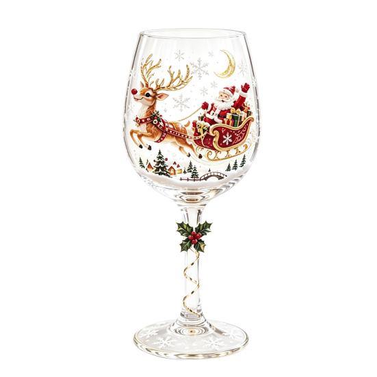 Klares Borosilikatglas Weihnachts-Stielweinglas, Schneemann/Weihnachtsmannkranz/Elch/Weihnachtsbaum Handbemalt, Einzigartige Austauschgeschenke Kreatives Stielglas
