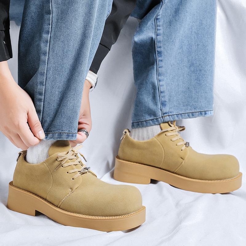 Derby Shoes Men's 2025 New Mickey Big Head Shoes Low Top Platform Big Yellow Boots Round Head Fashion Leather Shoes 68321-R