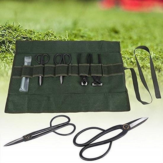 Bonsai pruning scissors set 6 pieces includes storage bag root trimming cutting tools multifunctional garden fruit orchard pliers kit tree tools.
