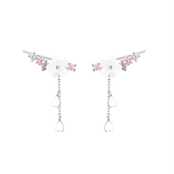 

Korean Silver Needle Shell Flower Ear Cuff Earrings - Trendy Tassel Fairy Forest Style.