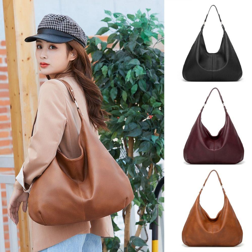 

Solid Color Shoulder Bag Large capacity Underarm Bag Retro Casual Handbag Women коричневий