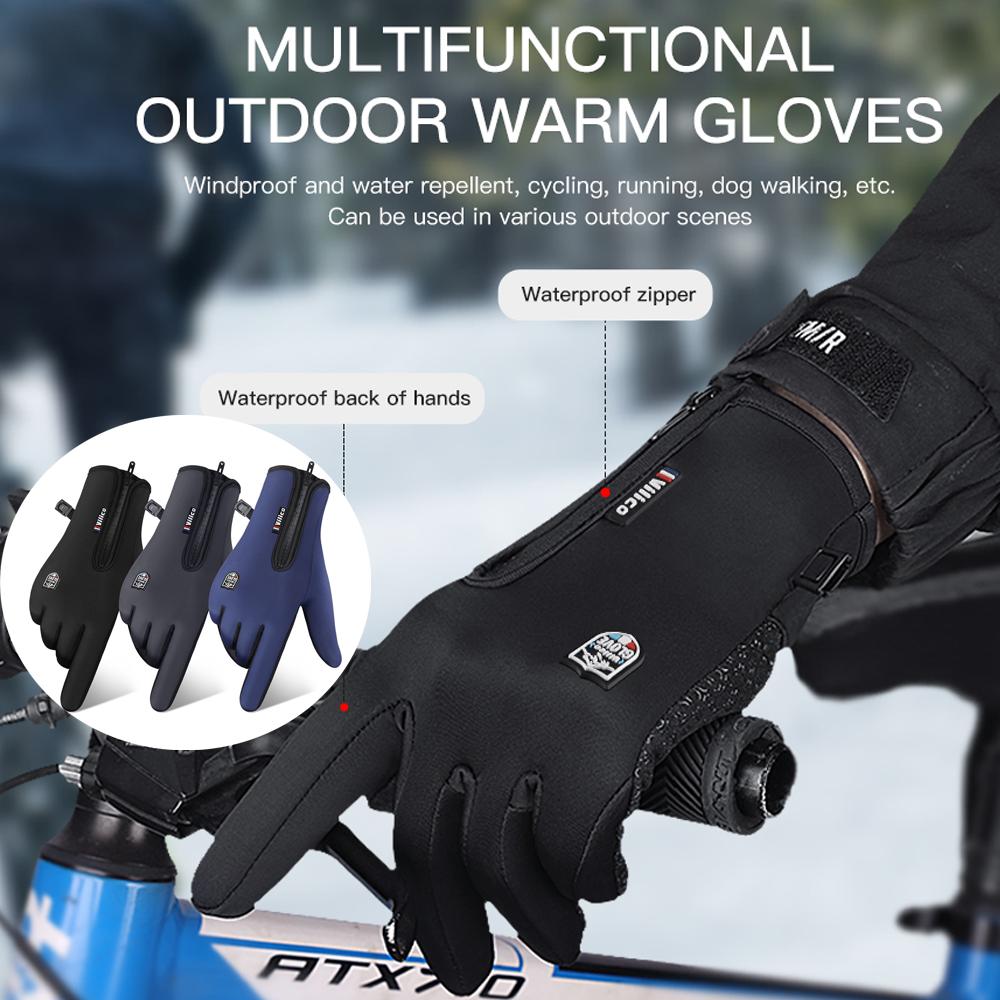 Men Winter Thermal Gloves Windproof Waterproof Fleece Lined for Cycling Running Skiing Outdoor Cold Weather