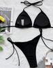 Costum de baie de damă, culoare solidă, sexy, triunghi, cu cravată la spate, bikini, 5 culori