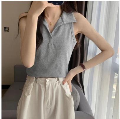 Solid color vest women's summer new outer wear suit inner cover breast sleeveless slim bottom t-shirt top