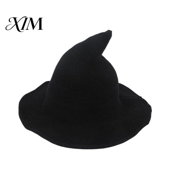 Vintage Pointed Witch Hat Women Hat, Foldable Wide Brim Knitted Cap, Halloween Cosplay for Autumn Winter, Themed Party Costume Accessory Sun