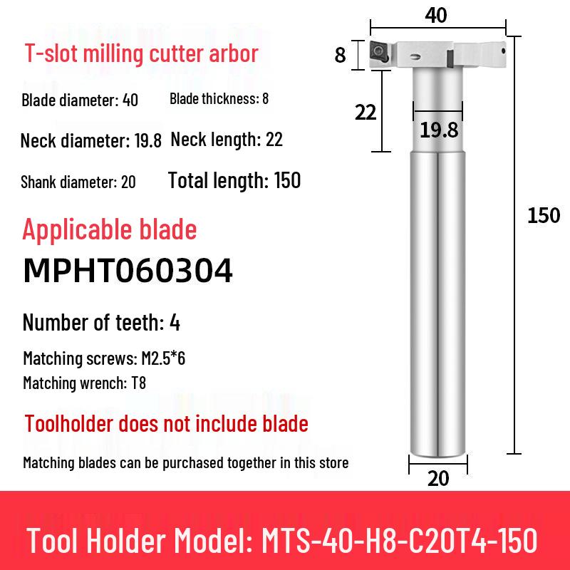 CNC T-Slot Milling Cutter with HTS Three-Sided Blade, Shank Thickness: 6, 8, 10, 12 Mm