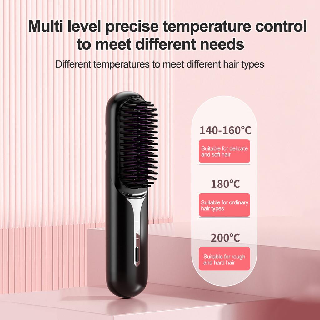 Hair Straightener, Portable Negative Ion Cordless Hair Straightener, Straighten Curly Hair, 3-speed Adjustable Temperature Heated Hair Brush