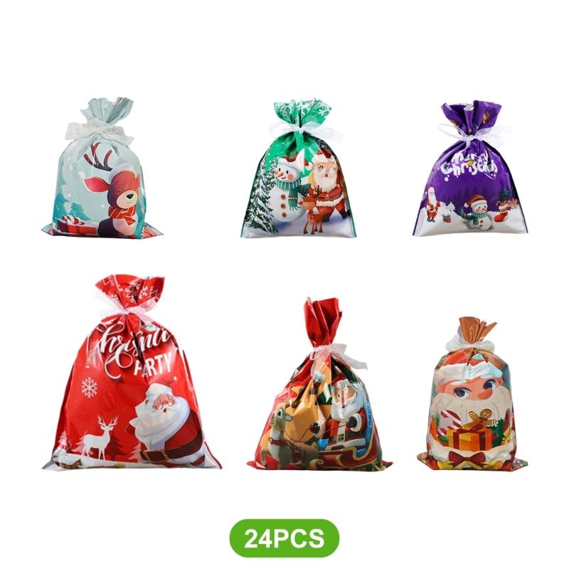 12/24/30Pcs Holiday Gift Bags With Drawstring Closure For Christmas Decorations Durable Efficient Foil Materials Assorted Sizes And Colorful Pattern