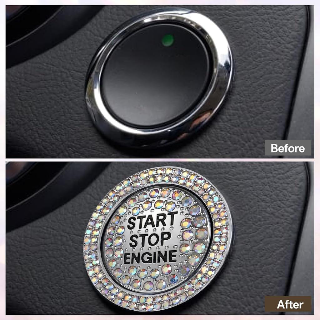 Gjinxi 1 PCS Bling Rhinestone Car Engine Push Start Button Cover for Women | Anti-Scratch, Crystal Ignition Knob Ring, Interior Accessories Stickers,
