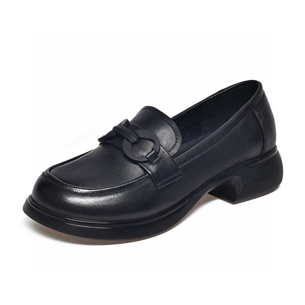 Flat Shoes Women's Shoes Autumn New Round Head Round Buckle Small Leather Shoes College Style First Layer Cowhide Comfortable Four Seasons Shoes