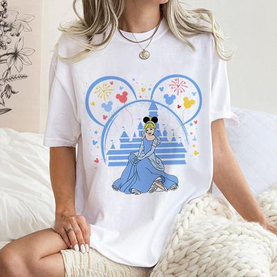 Cinderella Fashion Summer Print Ladies Tshirt Pure Cartoon Cotton Women Shortsleeved Loose Top Summer Clothing