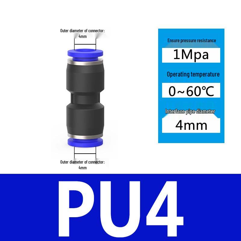 Pneumatic Nylon Air Hose Quick Connect Fittings: PU Straight, PY 5-Way, Cross 4-Way, PZA 3-Way, PE Connector with White/Blue Cap