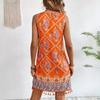 2026 new resort style print crew neck fringed hem women's dress