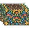 4/6/8pc Placemats Set Nordic Folk Flowers Table Mats Washable Linen Retro Black Country Dining Room Kitchen Heat Resistant