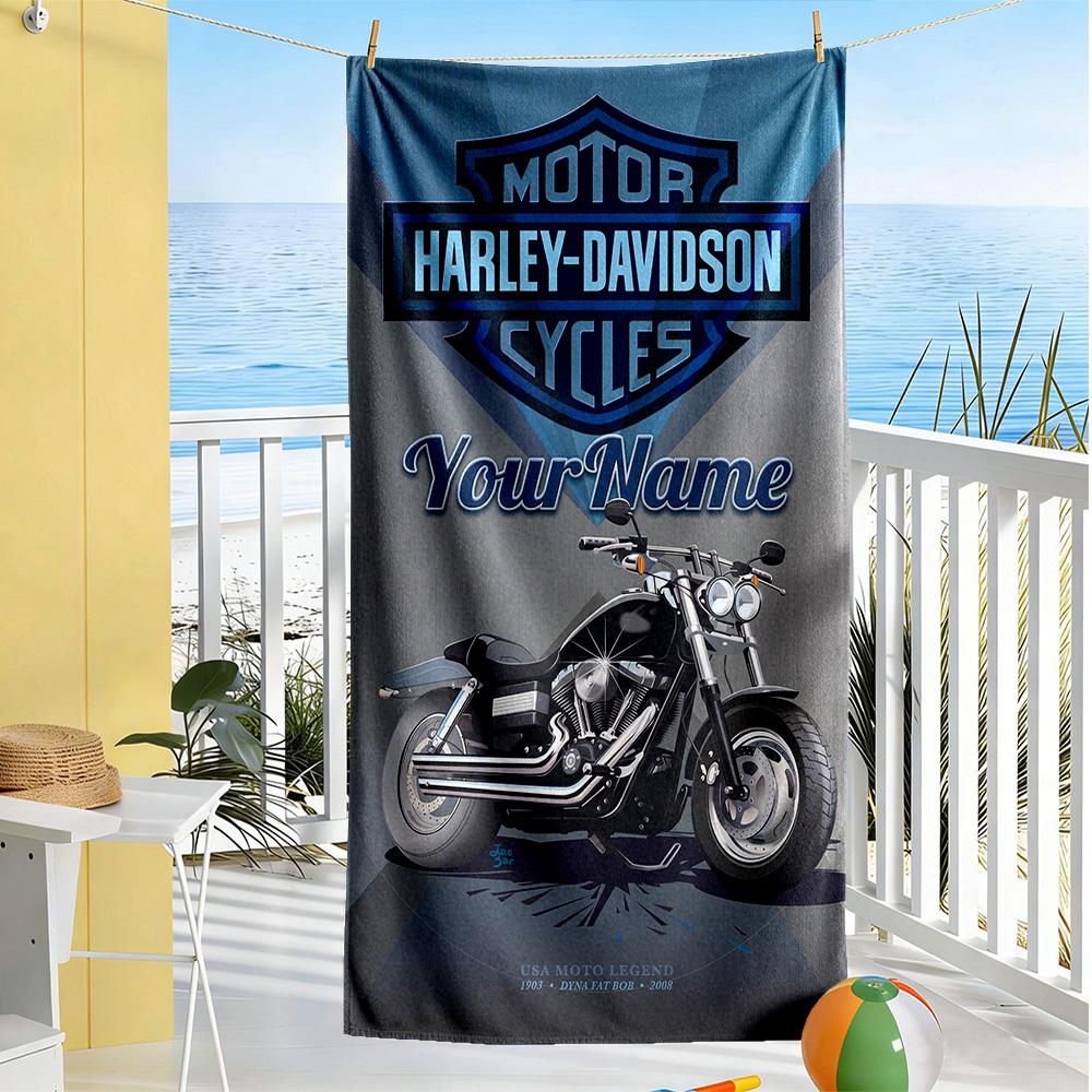Harley-davidson Motorcycles Personalized Text Beach Towel Super Soft Microfiber Quickdry Fabric