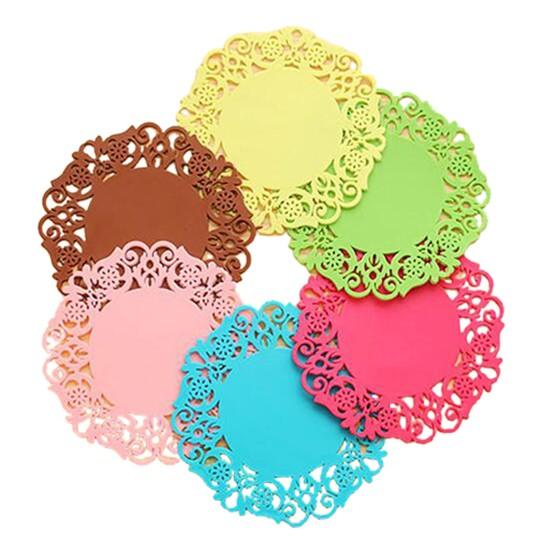 6 шт. кружевные цветочные салфетки силиконовые подставки для чашек чая коврики — фото 2