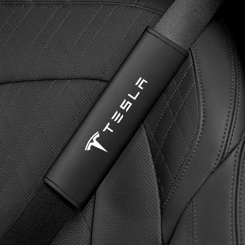

Car Sticker Tesla New 2pcs Leather Seat Belt Covers Car Accessories Car Shoulder Pad Seat Belt For Tesla Model 3 Model S X Model