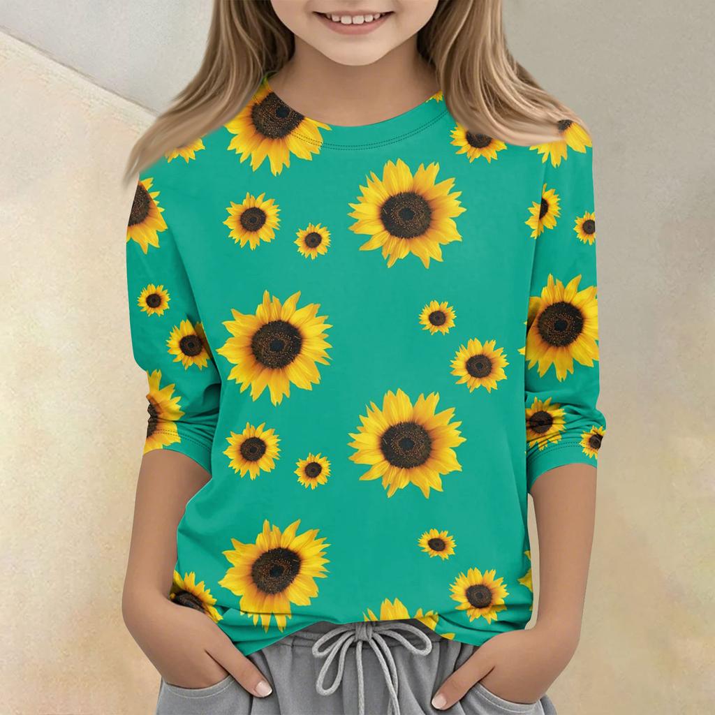 Kinder bedrucktes Rundhals Siebenviertelarm Freizeit T-Shirt