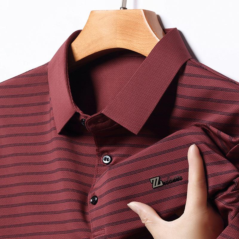 T-Shirt da Uomo con Collo a Rever a Righe Traspirante di Tendenza Polo a Maniche Corte per la Festa del Papà