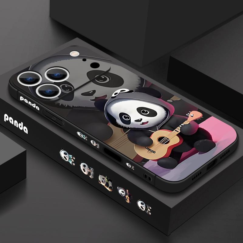 Guitar-playing Panda Lanyard Case For iPhone 17 Pro Max Soft Silicone Cover For iPhone 16 Pro Max Funda iPhone 15 14 13 12 11 16E Air