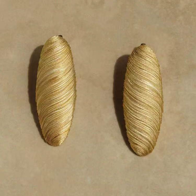 Cocoon Series White Brushed Striped Oval Stud Earrings: Women's 2025 Silver Needle Design