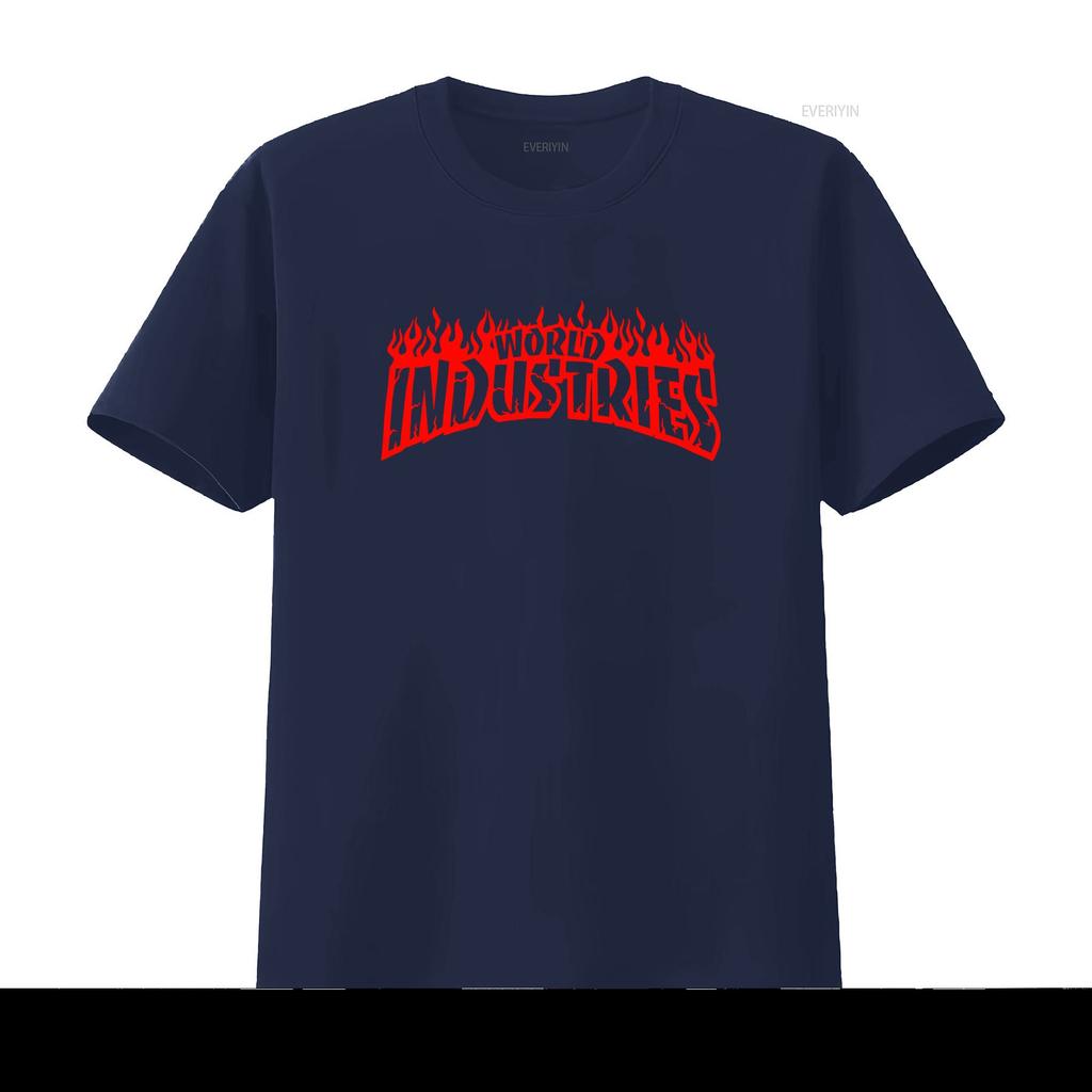 Vintage WORLD INDUSTRIES T-Shirt Retro-Stil mit kräftigem Flammen-Print Perfekt für Skateboard-Enthusiasten vintage Gewaschen streetwear