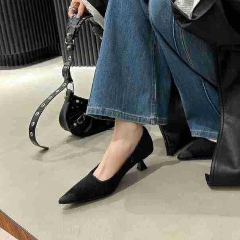 2025 autumn new suede high heels women's commuter professional shoes pointed polish old light mouth stiletto single shoes
