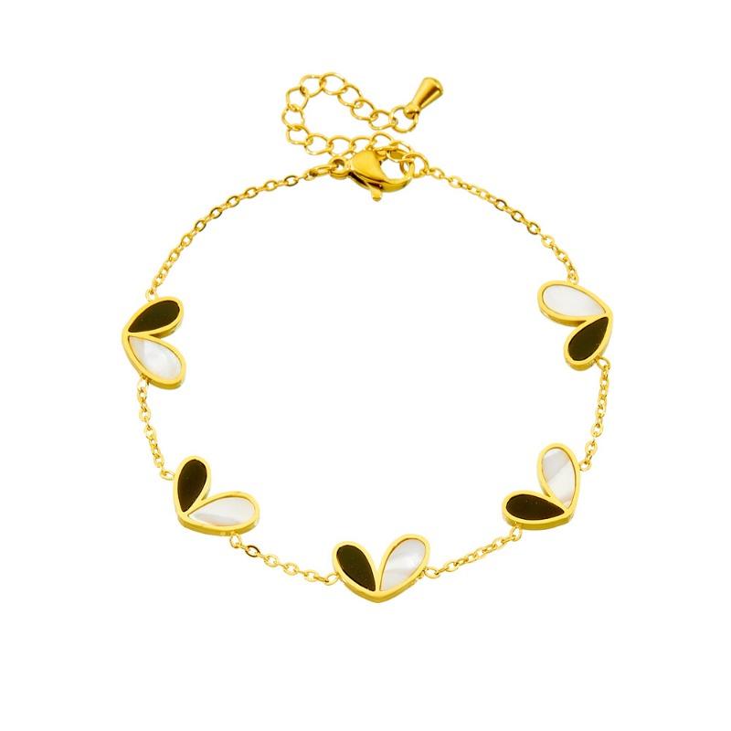 Gold Black White Heart Jewelry Set Necklace Bracelet Earrings for Women