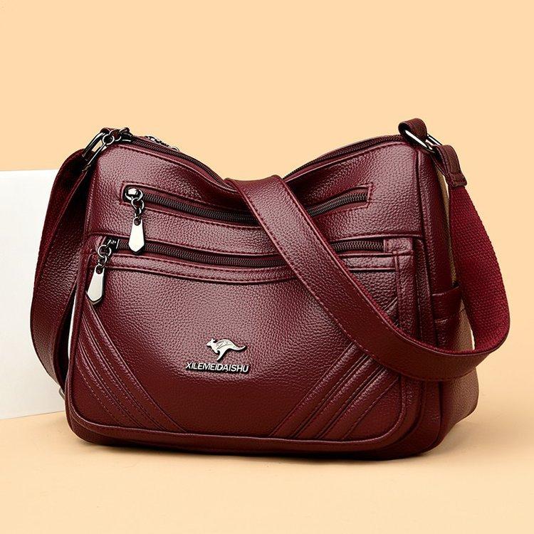 

Women s genuine leather has opened the messenger bag, autumn and winter fashion multi-layer shoulder bag, soft leather medium mother bag. One size fits all бордовый