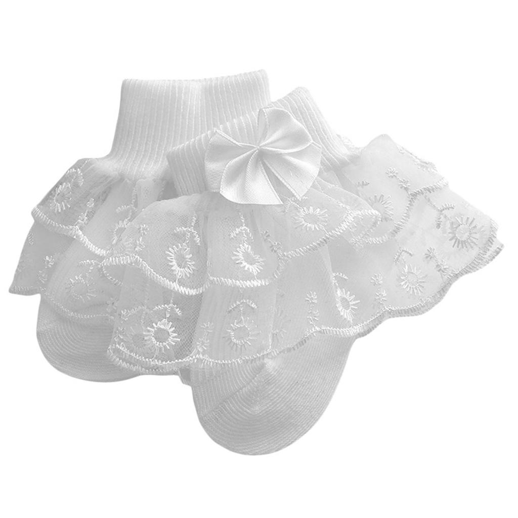 Pudcoco Infant Baby Girls Ruffle Lace Socks, Super Soft Infant Ankle Socks Princess Dress Socks with Bow 3M-2T