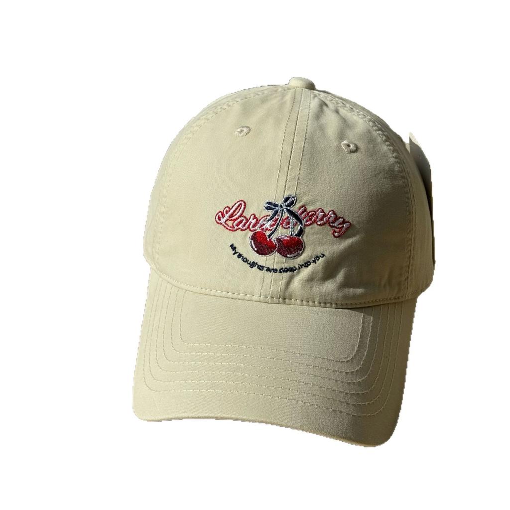 Korean-style cute cherry embroidered soft-top baseball cap for women, new autumn vintage casual versatile Korean wide-brimmed cap