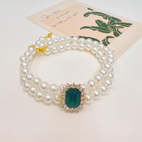 Pet Necklace Sparkling Rhinestone Pet Fake Pearl Collar Stylish Double Layered Dogs Cats Necklace Pet Supplies