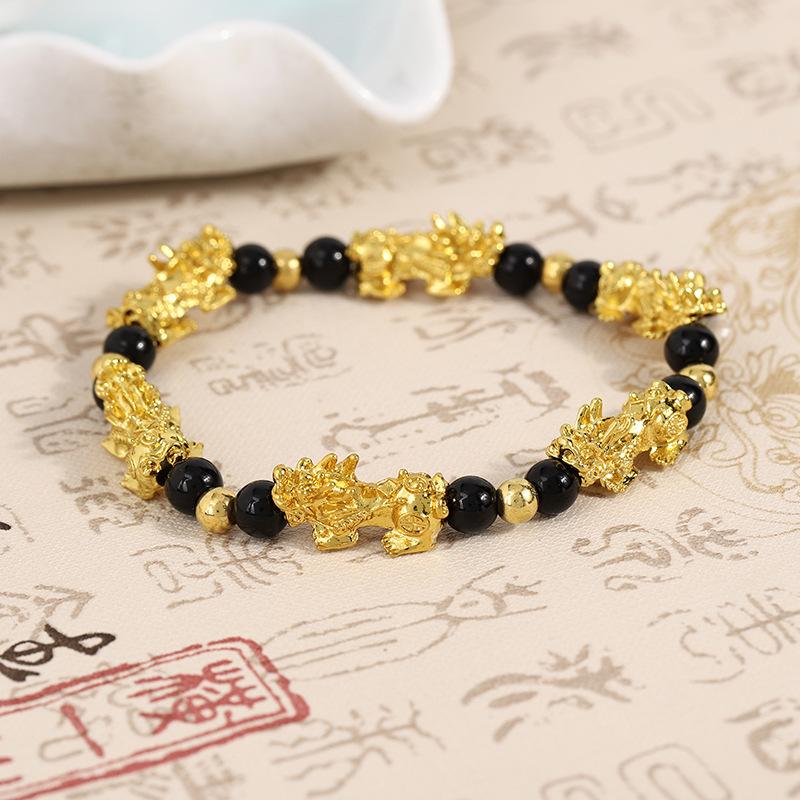 Brave Troops Garnet Beads Bracelet Wealth Good Luck Chinese Beast Wristband Gold  Men Women Bracelet Wholesale