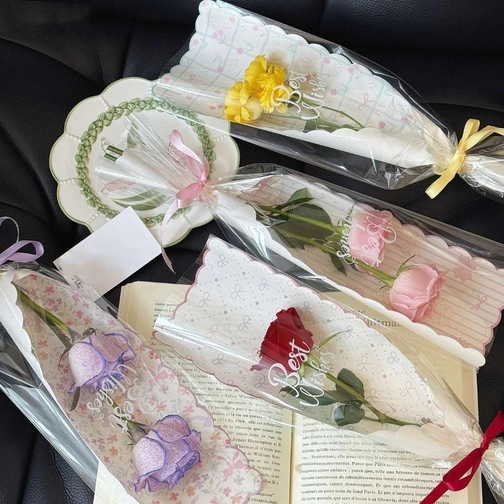 10pcs/set Transparent Bouquet Wrapping Bags Romantic Rose Packaging Sleeve  Mother's Day