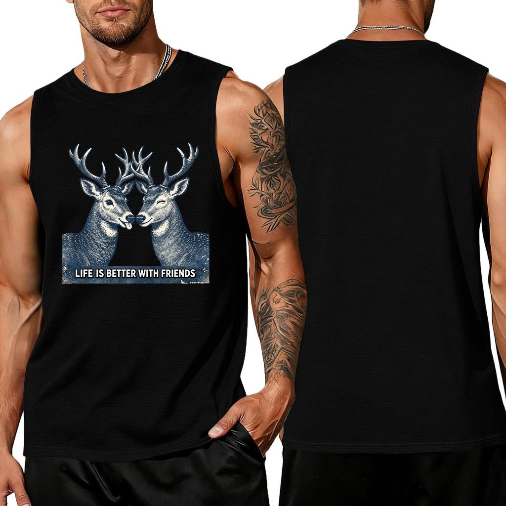 Men's Funny Animal Slogan Print Tank Top, Loose Fit Breathable Summer Gym Streetwear Casual Vest